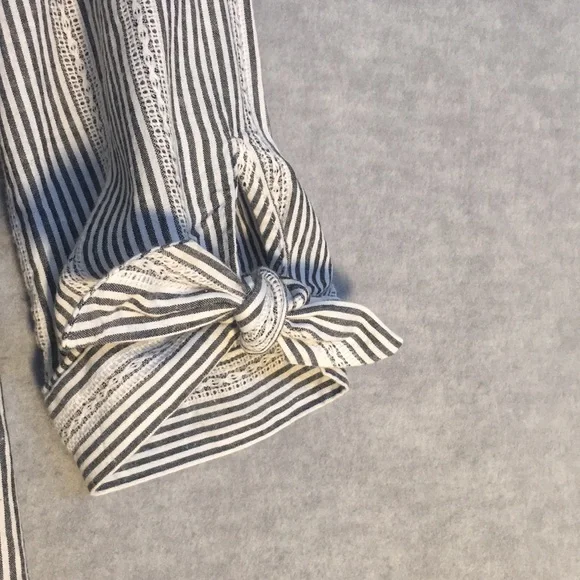 ANNE KLEIN 100% Cotton Striped Shirt w/Logo Buttons Tie Accents on 3/4 Sleeves - Picture 11 of 15